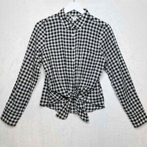 J Crew Summer Picnic Plaid Gingham Tie Front Blouse